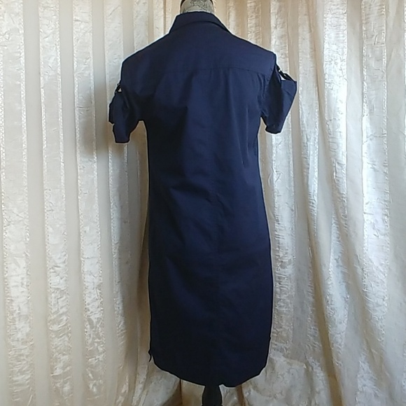 Ellen Tracy Nautical Navy Button Shirt Dress - Picture 4 of 7